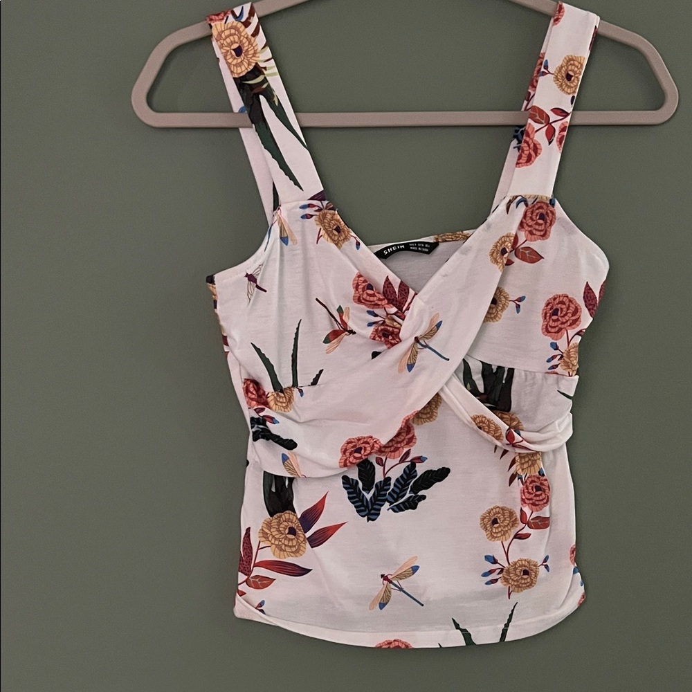 SHEIN Floral Print Tank Top - White and Red